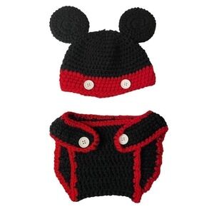 Newborn Photo Session Outfit Mouse Costume Hand Knit Baby Infant Hat Cap Pants